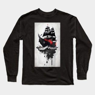 Ink Style Pirate Ship Long Sleeve T-Shirt